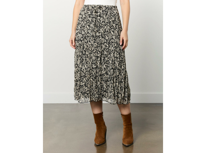 Jupe longue droite imprimé à fleurs NOIR