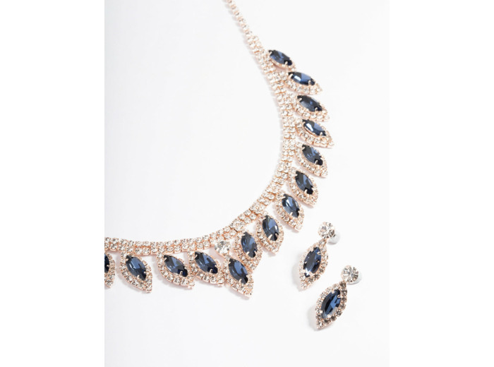Blue Marquise Droplet Earrings & Necklace Set