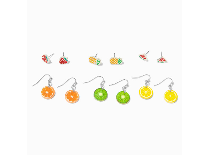 Boucles d'oreilles fruits couleurs vives - Lot de 6