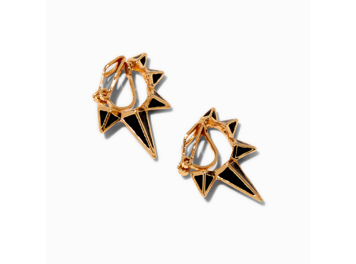 Créoles à clip 10 mm à pointes noires couleur dorée