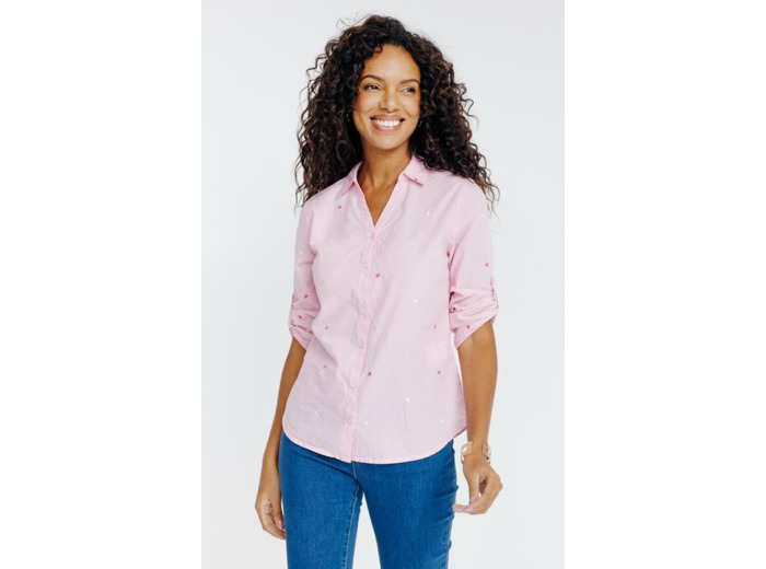 Chemise rayée avec broderie coeur