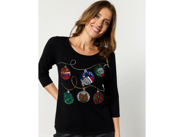 Pull fin à motifs NOIR Femme