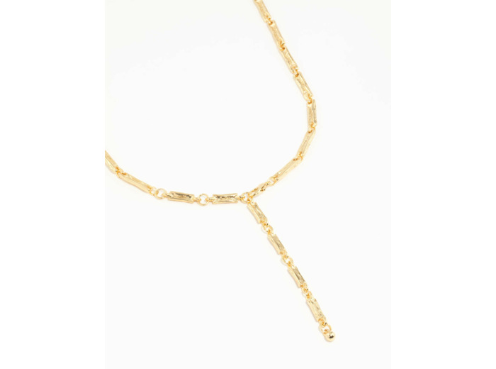 Gold Plated Rectangle & Hammered Y-Necklace