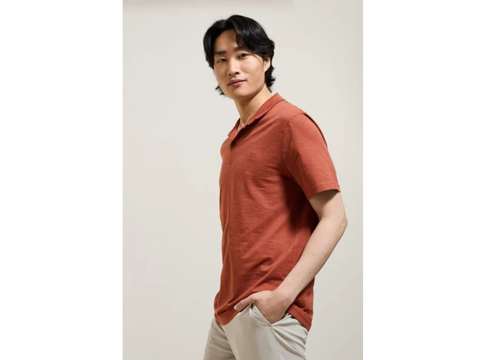 Polo manches courtes broderie poitrine col requin  - Orange foncé