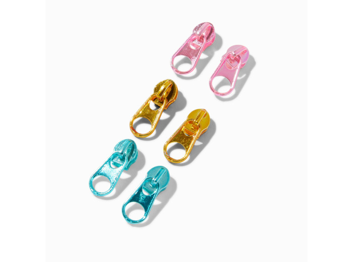 Clous d’oreilles à zip métallique - Lot de 3