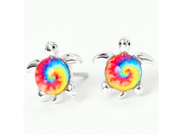 Clous d’oreilles tortue tie-dye en argent