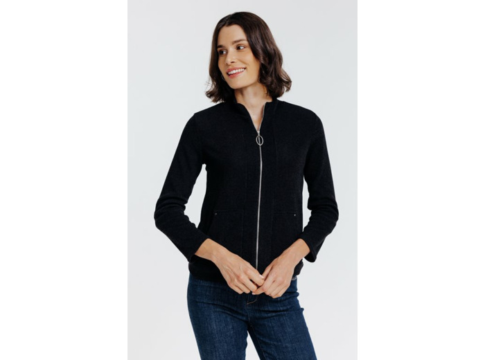 Cardigan Zippé Poches Kangourou