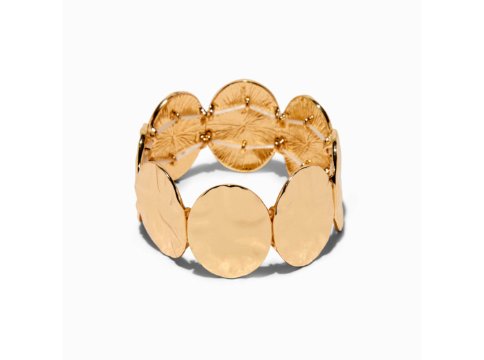 Bracelet élastique disque martelé couleur dorée