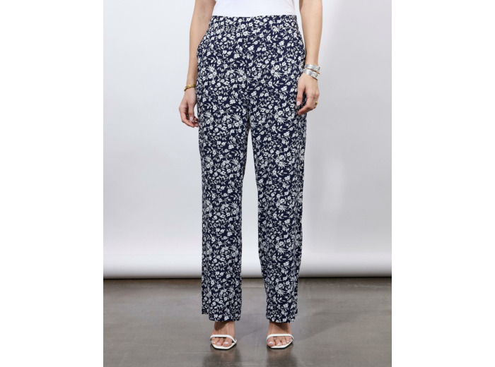 Pantalon long imprimé à fleurs MARINE Femme