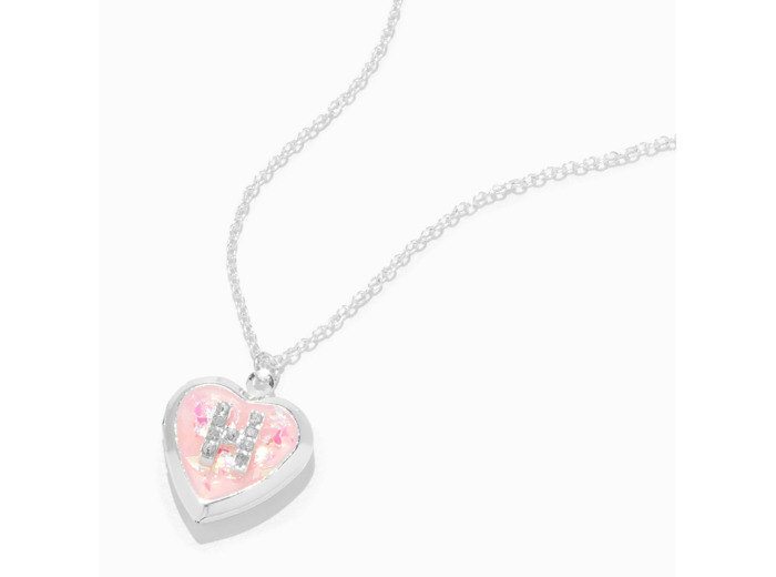Collier à médaillon cœur pailleté à initiale décorée rose - H