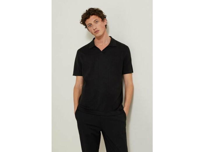 Polo en maille col resort - Noir