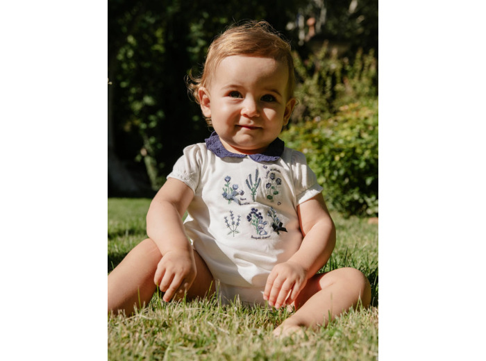Body T-shirt écru à broderies fleuries