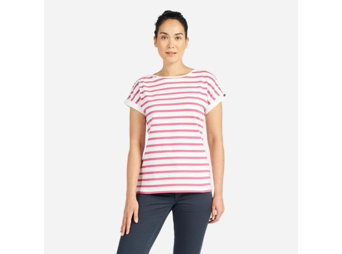 T-shirt manches courtes - marinière de voile sailing 100 femme ecru rose