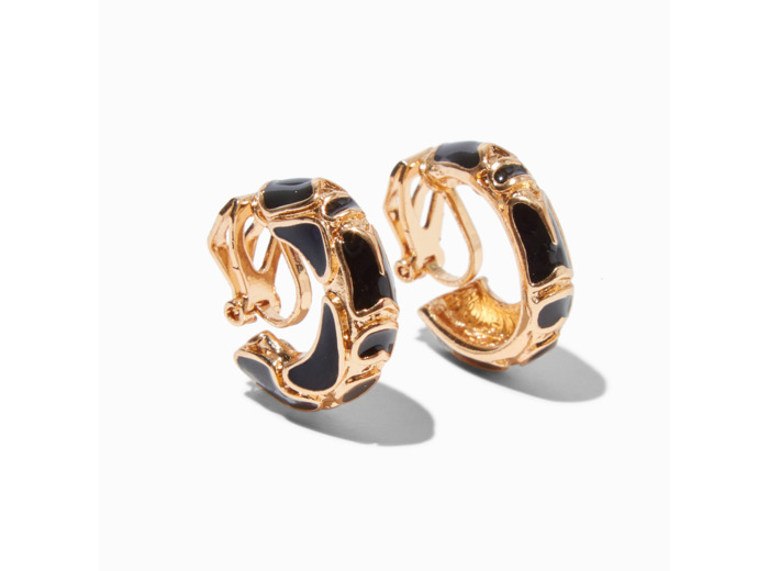 Créoles à clip 10 mm noires couleur dorée