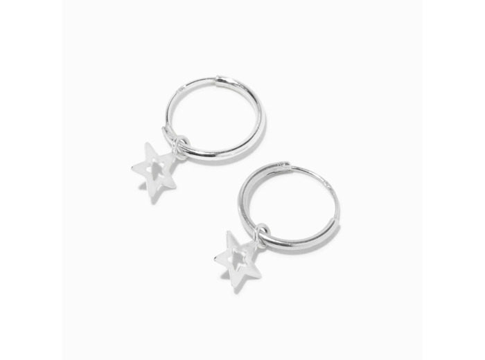 Créoles à breloque étoile 12 mm en argent