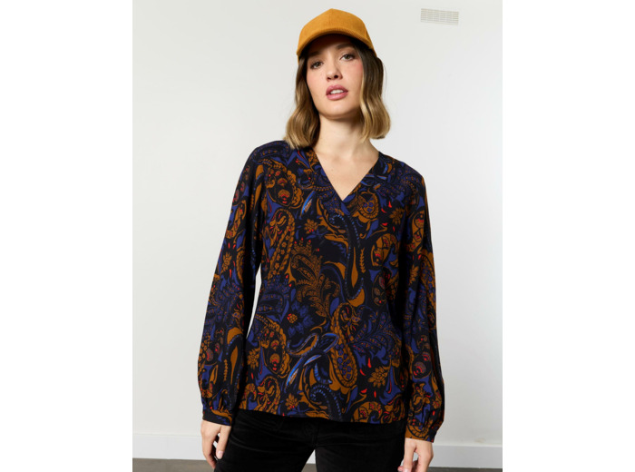 Blouse manches longues imprimée NOIR Femme