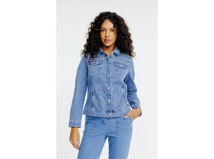 Veste en denim délavée brodée