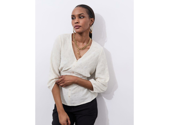 Blouse manches 3/4 unie ECRU Femme