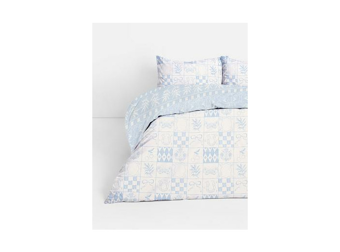 Parure de lit king size réversible à motif faïence