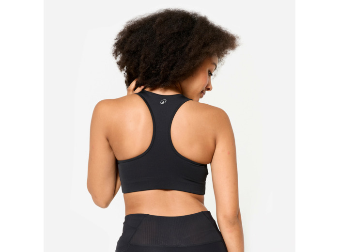 Brassière doublée dos nageur maintien modéré Femme, Noir