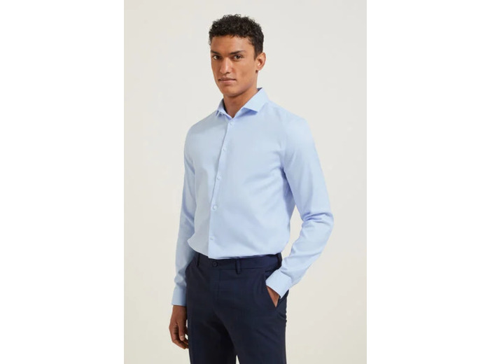 Chemise sans repassage slim en coton - Bleu clair