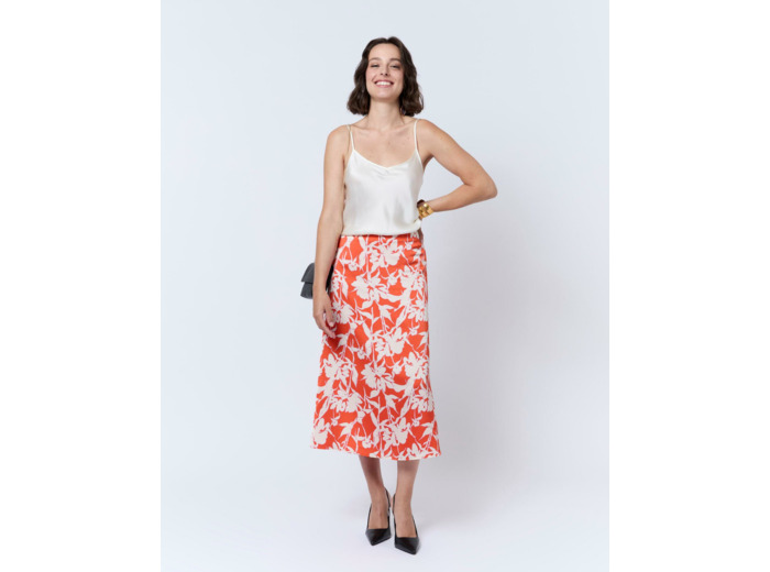 Jupe courte imprimé à fleurs ORANGE