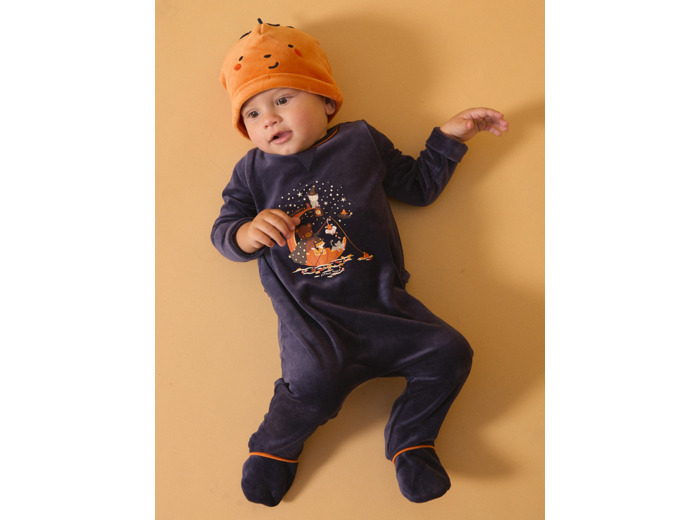 Dors-bien en velours avec bonnet