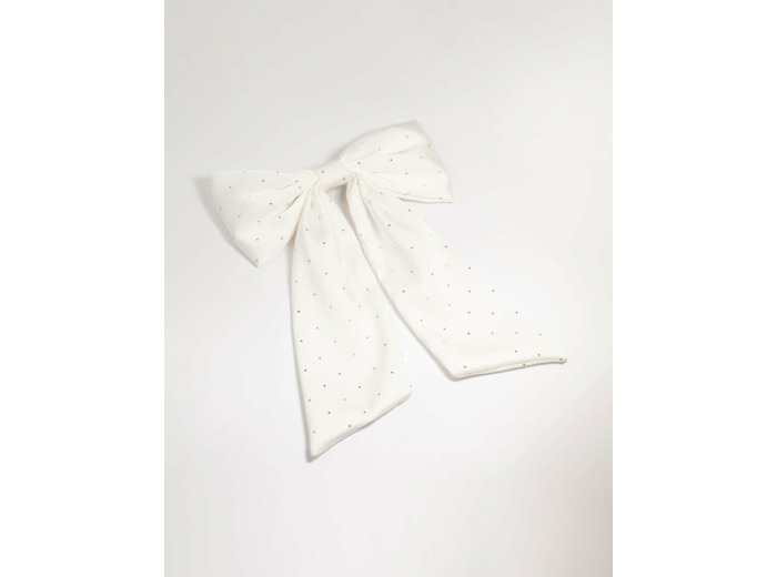 White Fabric Diamante Scatter Bow Clip