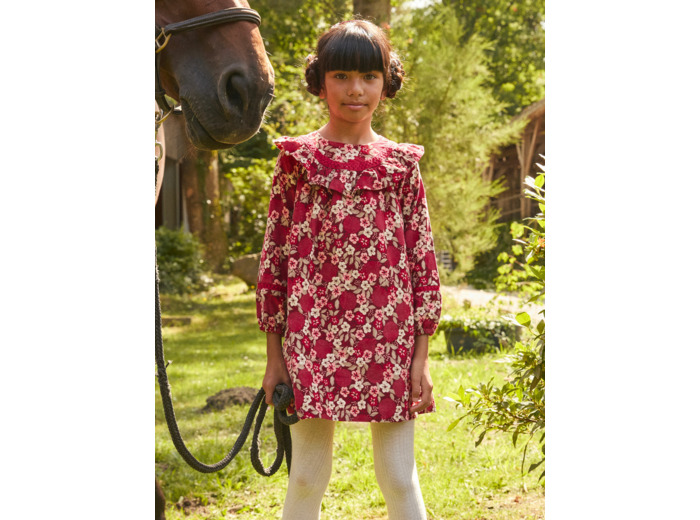 Robe fleurie en velours côtelé