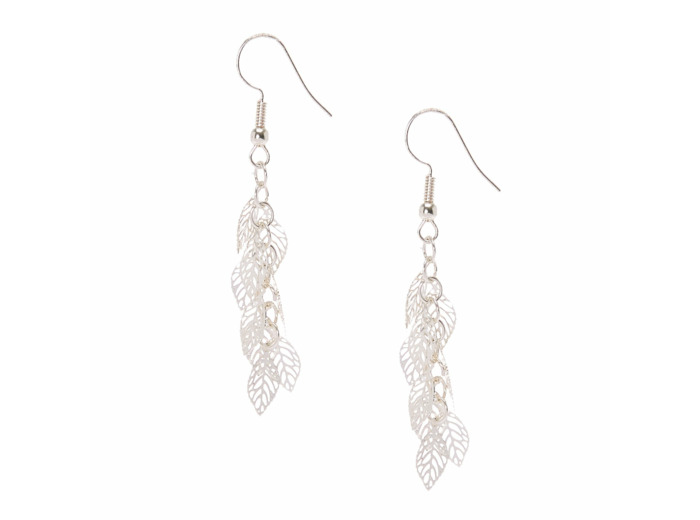 Pendantes feuille en filigrane couleur argentée