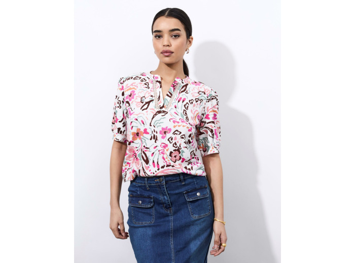 Top manches courtes imprimé BLANC Femme