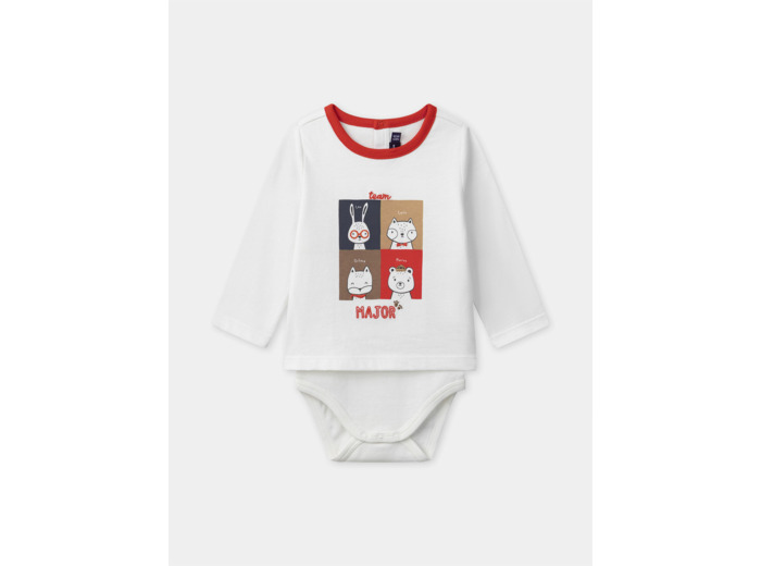 Body t-shirt écru imprimé animaux à manches longues Bébé Garçon