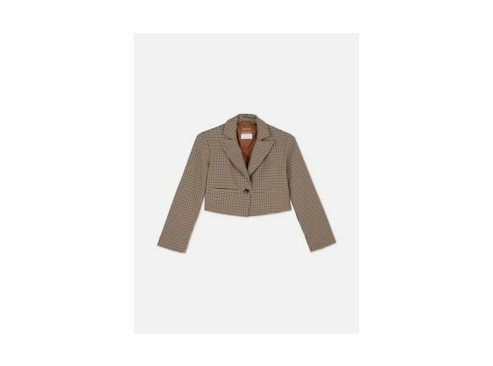Blazer court à carreaux et boutonnage simple