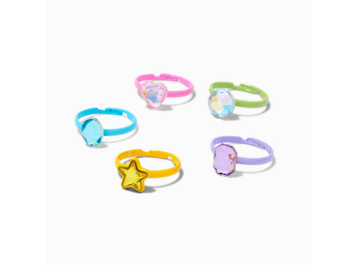 Bagues avec strass arc-en-ciel Claire's Club - Lot de 5