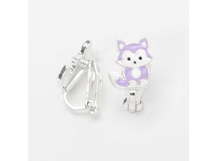 Boucles d'oreilles à clip renards violets pastel