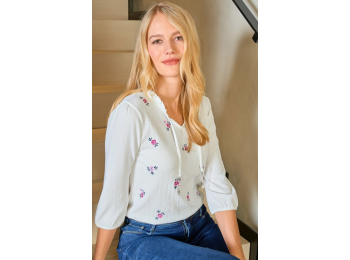 Tee-shirt brodé manches 3/4