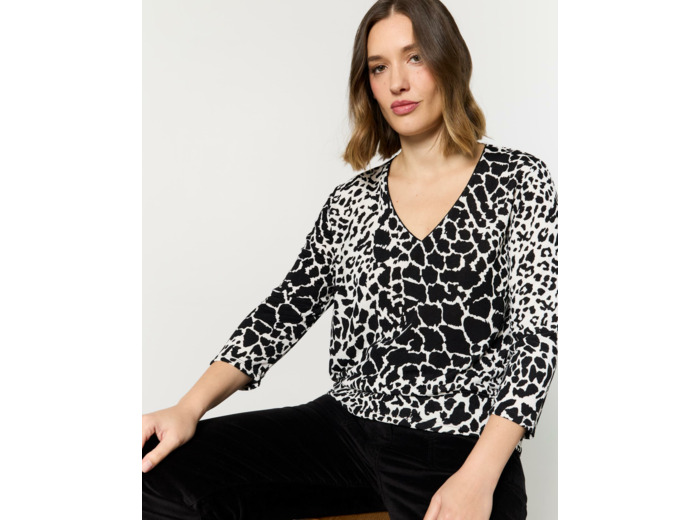 Top manches 3/4 imprimé léopard NOIR Femme