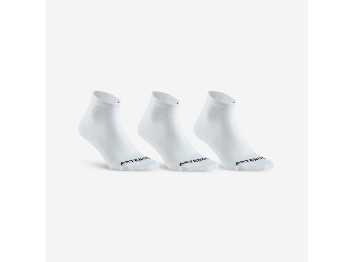 CHAUSSETTES DE TENNIS MI-HAUTES RS 100 BLANCHE LOT DE 3