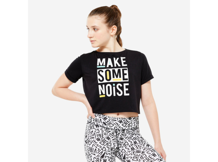 T-shirt danse modern jazz crop top fille, noir graphite