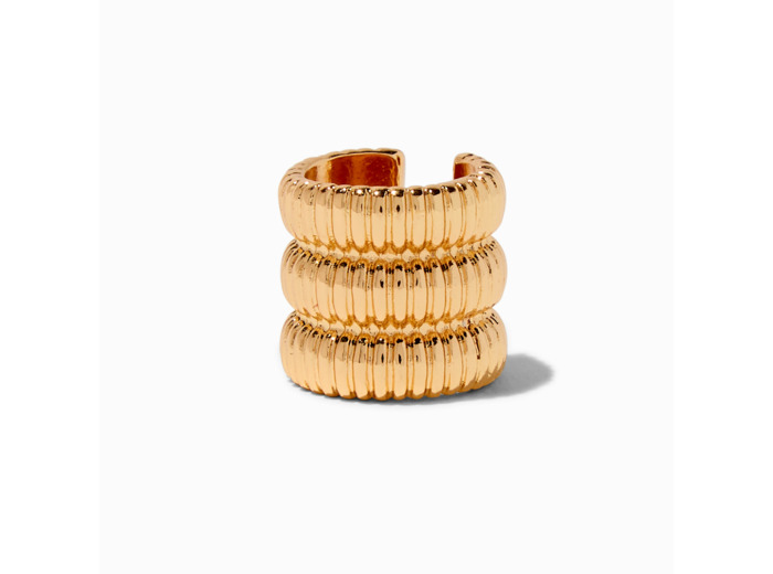 Manchette d'oreille de grande taille trois rangs texturée couleur dorée