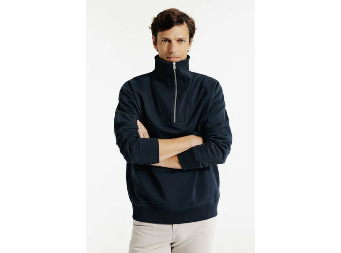 Sweat col camionneur zippé - Bleu foncé