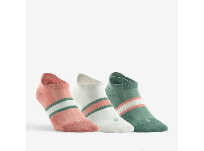 Chaussettes de sport basses Decathlon RS 500 motifs rose, blanc, vert.