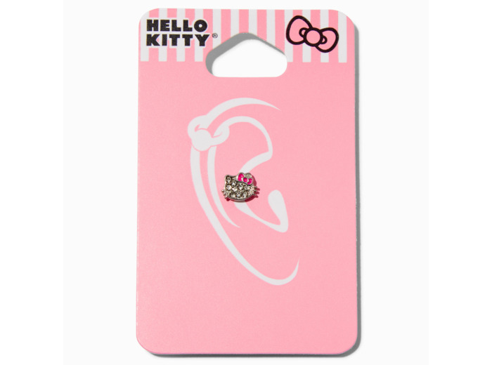 Boucle d’oreille pour piercing au cartilage 0,8 mm visage strass en acier inoxydable Hello Kitty®