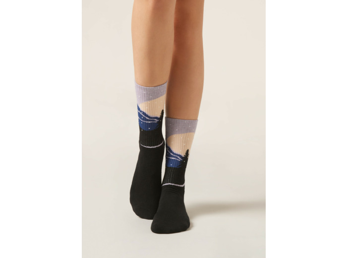 Chaussettes en cachemire à motif montagnes