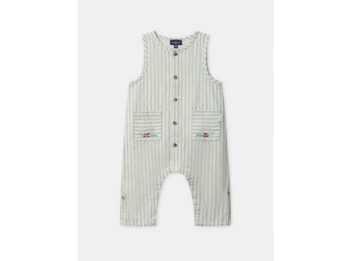 Salopette blanche à rayures vertes sans manches Bébé Garçon