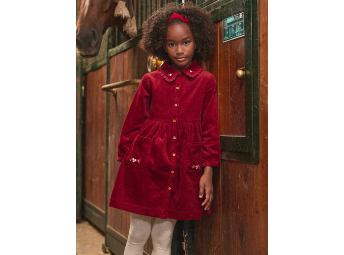 Robe brodée en velours côtelé