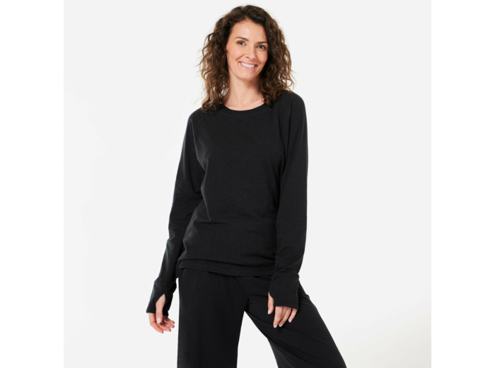 T-shirt manches longues yoga doux en coton, noir