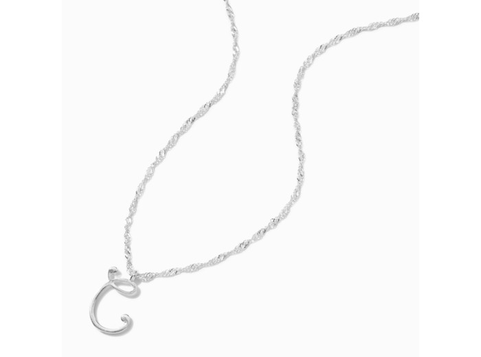 Collier à pendentif à initiale de grande taille couleur argentée - C