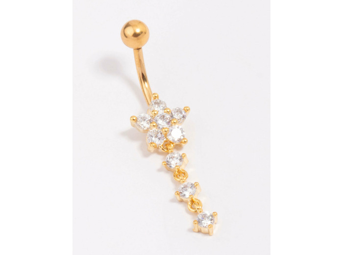 Gold Plated Titanium Cubic Zirconia Flower Belly Bar
