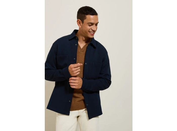 Surchemise en maille col chemise - Bleu foncé